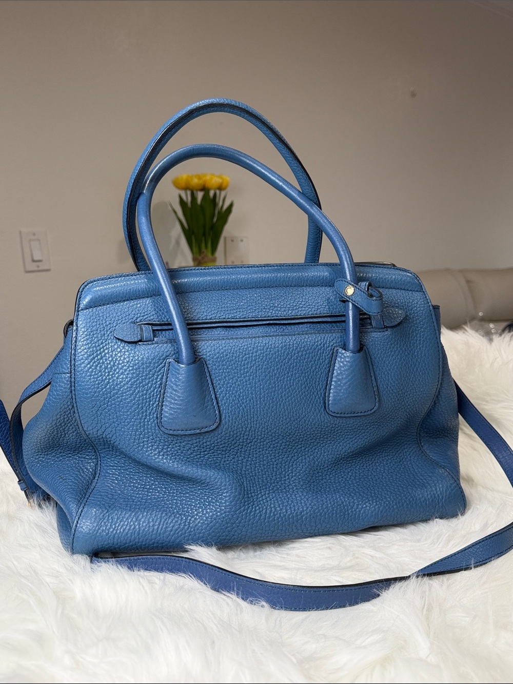 Prada Blue Pebbled Leather Two-Way Satchel Shoulder Bag - Picture 6 of 14